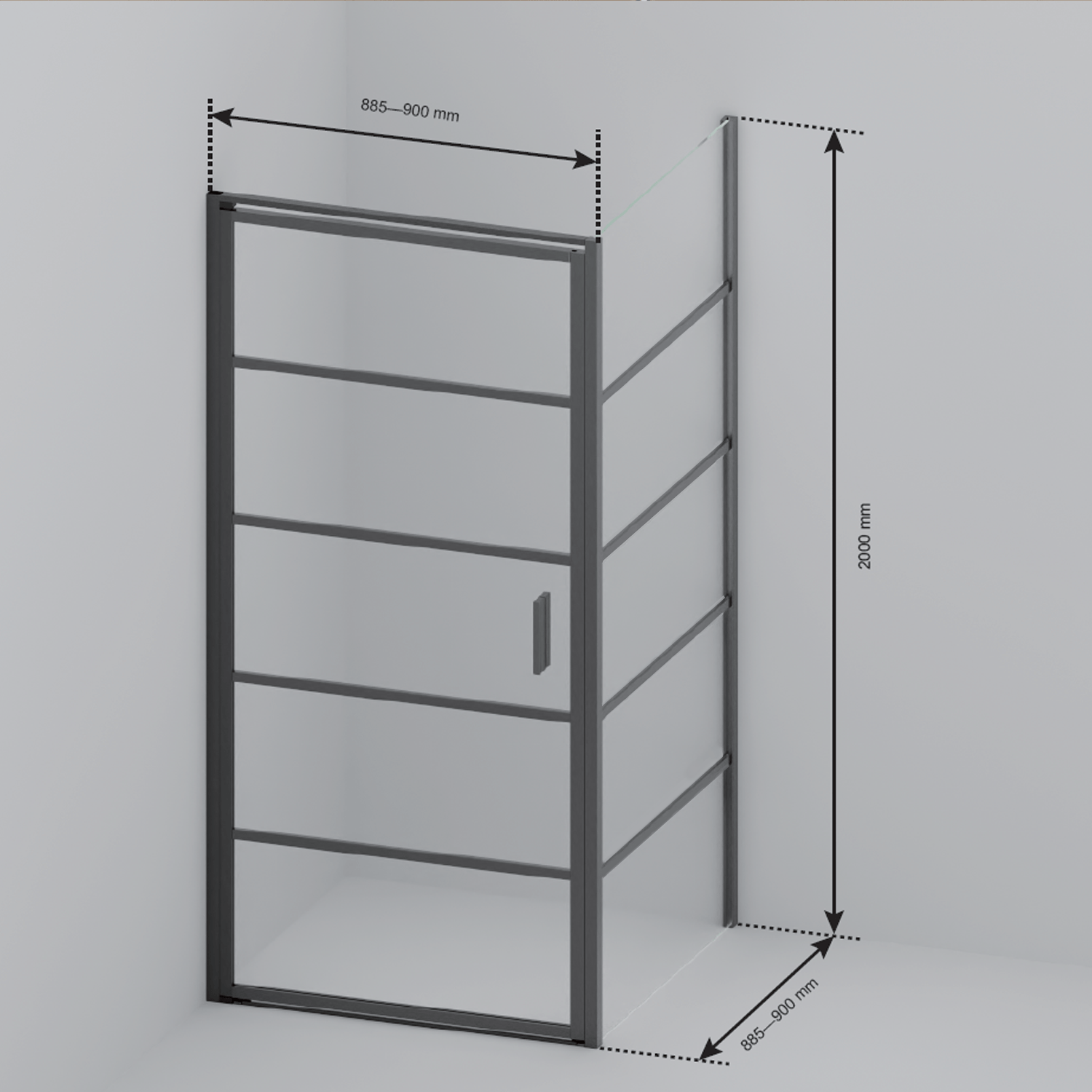 Douchecabine Cartagena 90 x 90 x 200 cm - Zwart - Met Strepen - Rookglas Nano Coating - lomazoo.com