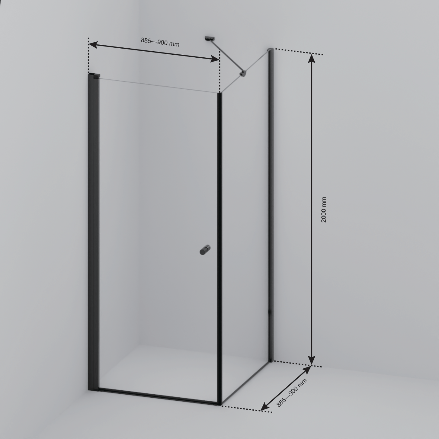 Douchecabine Medellin 90 x 90 x 200 cm - Matzwart - Gerookt Glas - Nano Coating - Draaideur - lomazoo.com