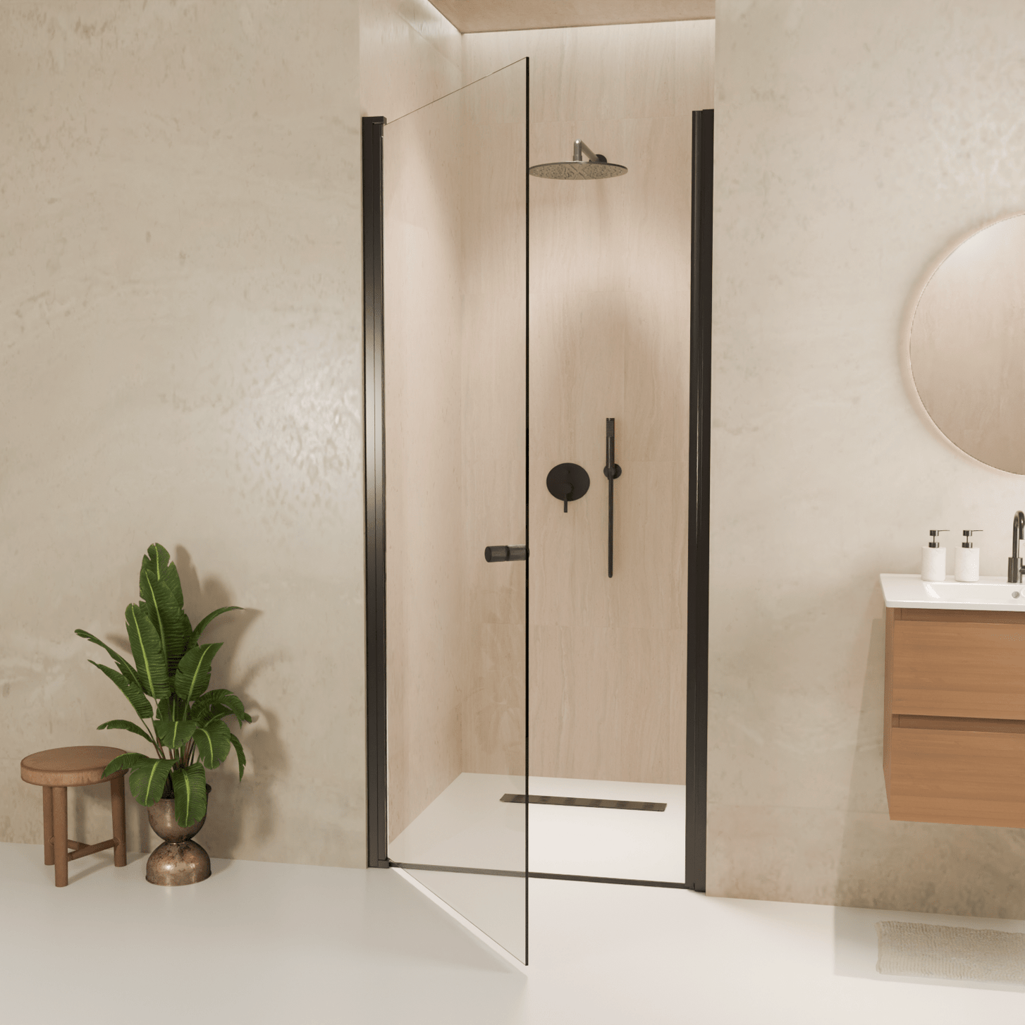 Douchedeur Rio 90 x 200 cm - Zwart - Nano Coating - Draaideur - lomazoo.com