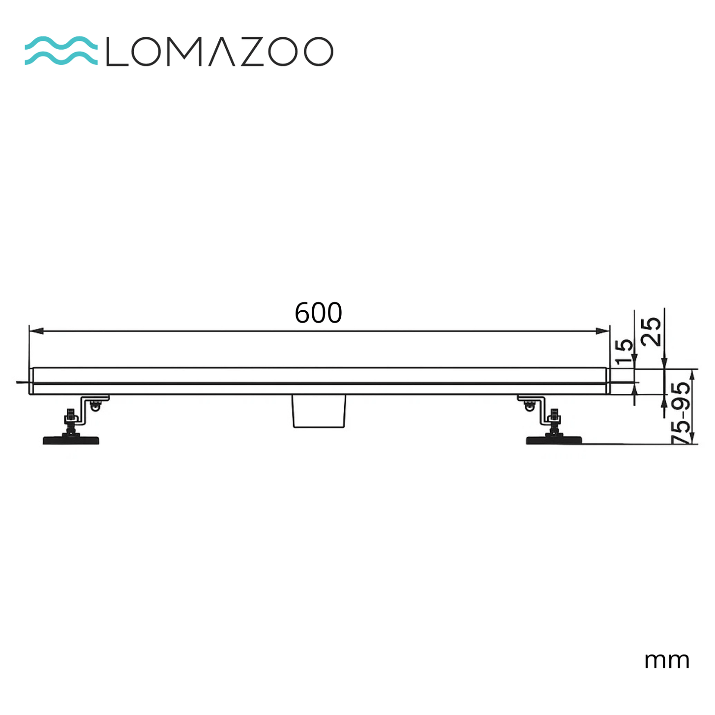 Douchegoot Nilo 60 cm - Matzwart - lomazoo.com