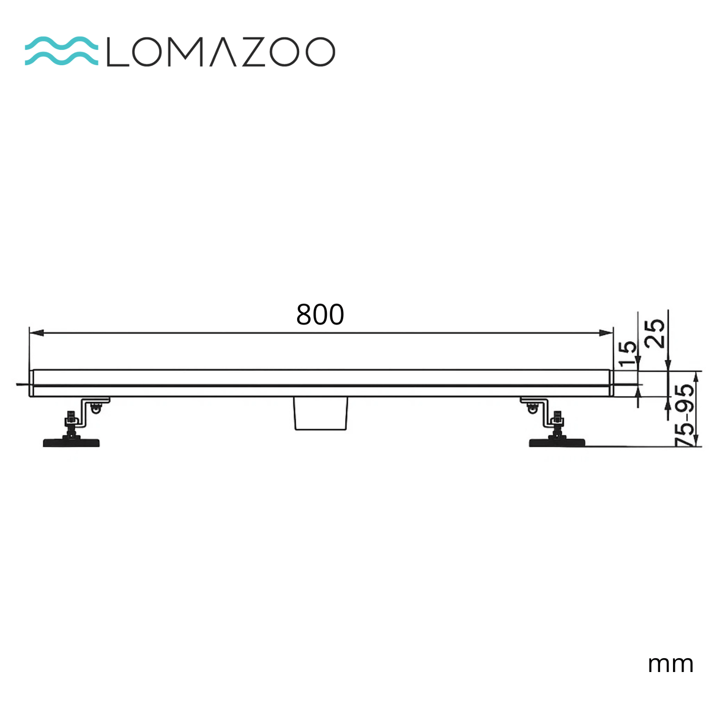 Douchegoot Nilo 80 cm - Matzwart - lomazoo.com
