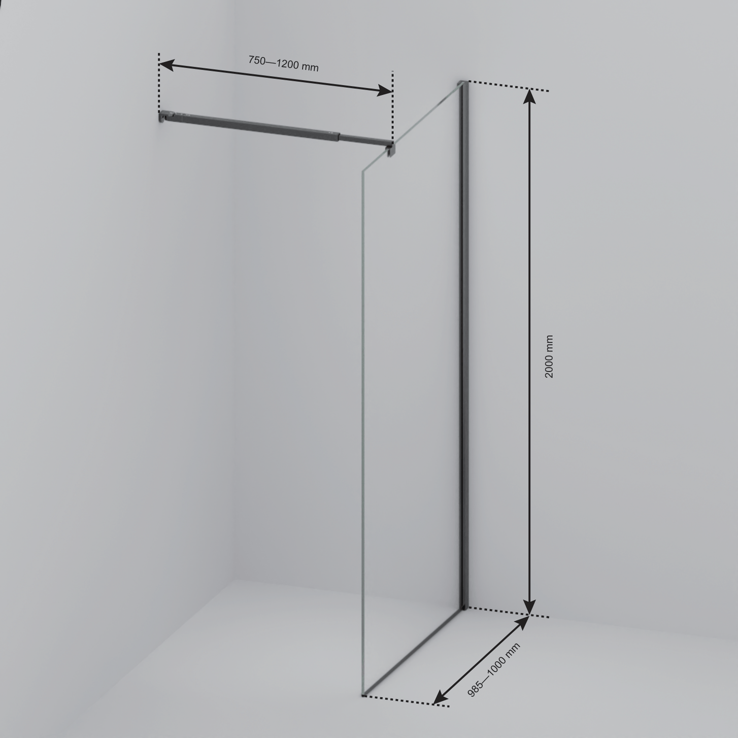 Inloopdouche Lima 100 x 200 cm - Zwart - Gerookt Glas Nano Coating - lomazoo.com