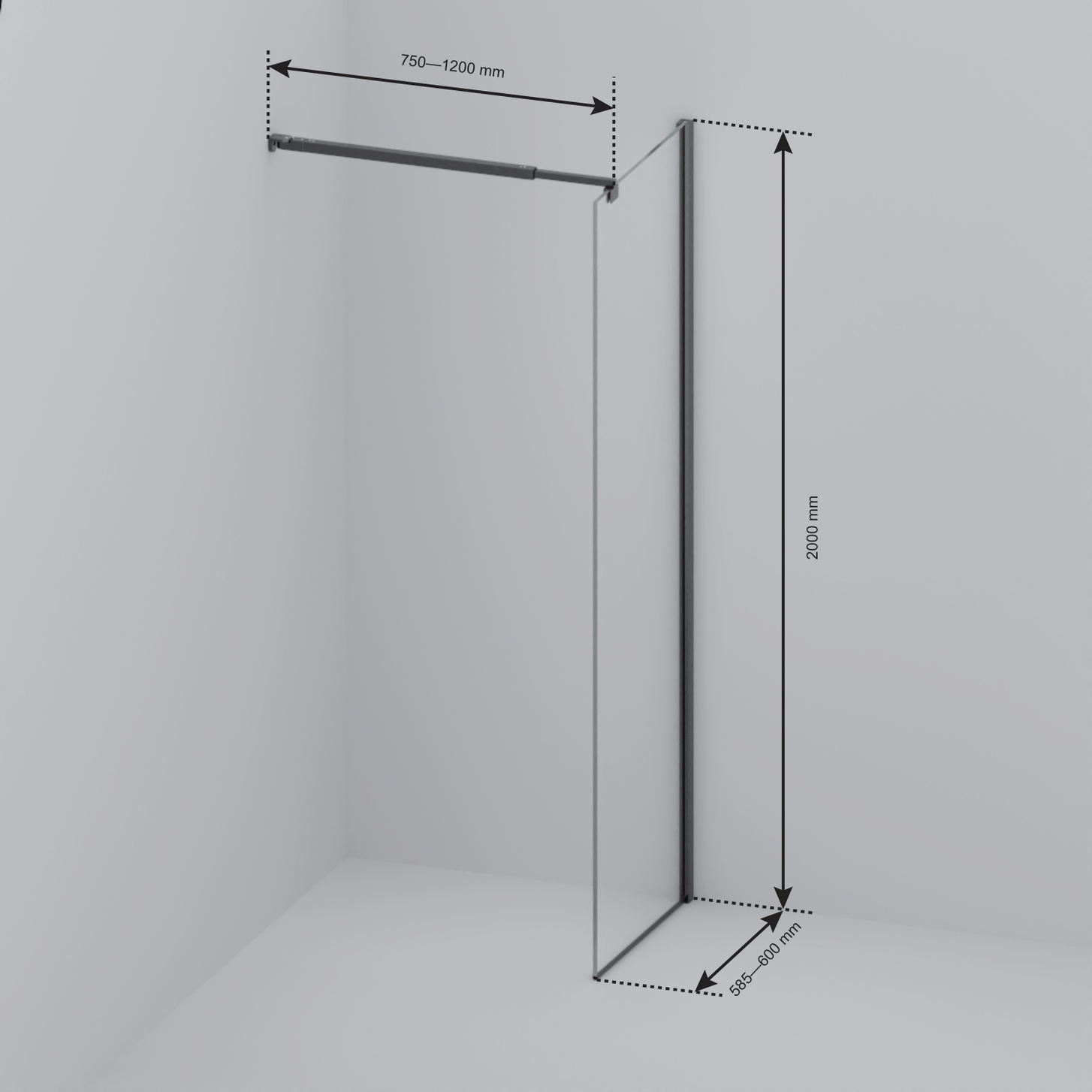 Inloopdouche Lima 60 x 200 cm - Zwart - Nano Coating - lomazoo.com