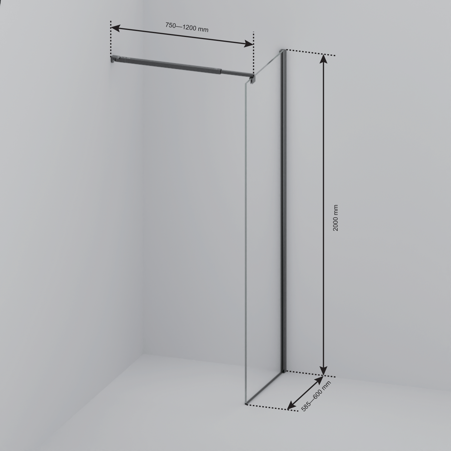 Inloopdouche Lima 60 x 200 cm - Zwart - Nano Coating - lomazoo.com