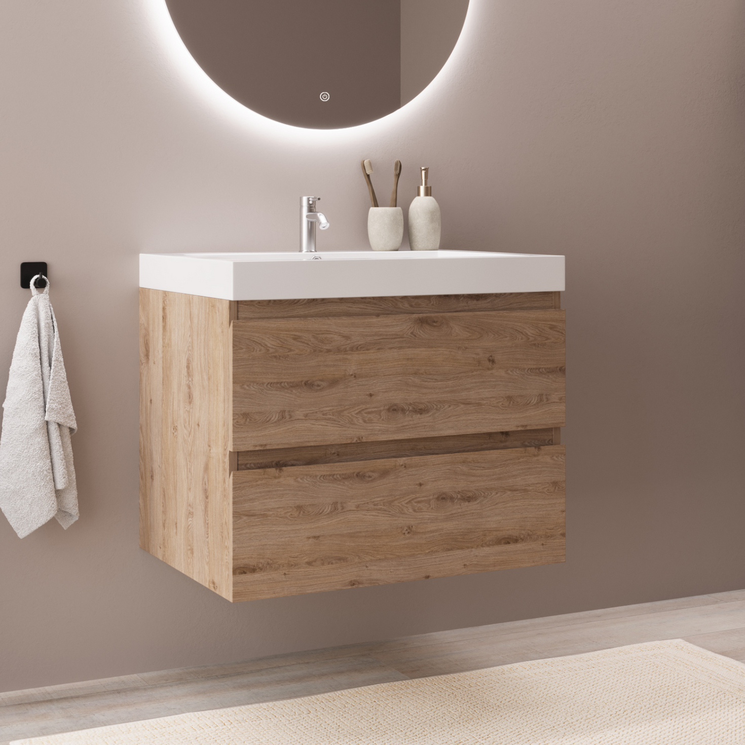 MONACO Chêne Clair - Lavabo Blanc - 60cm