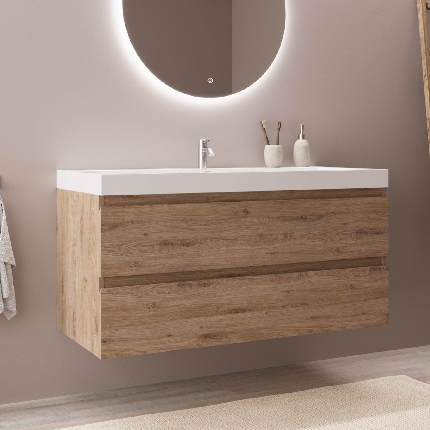 MONACO Licht Eiken - Wastafel Wit - 100cm - lomazoo.com