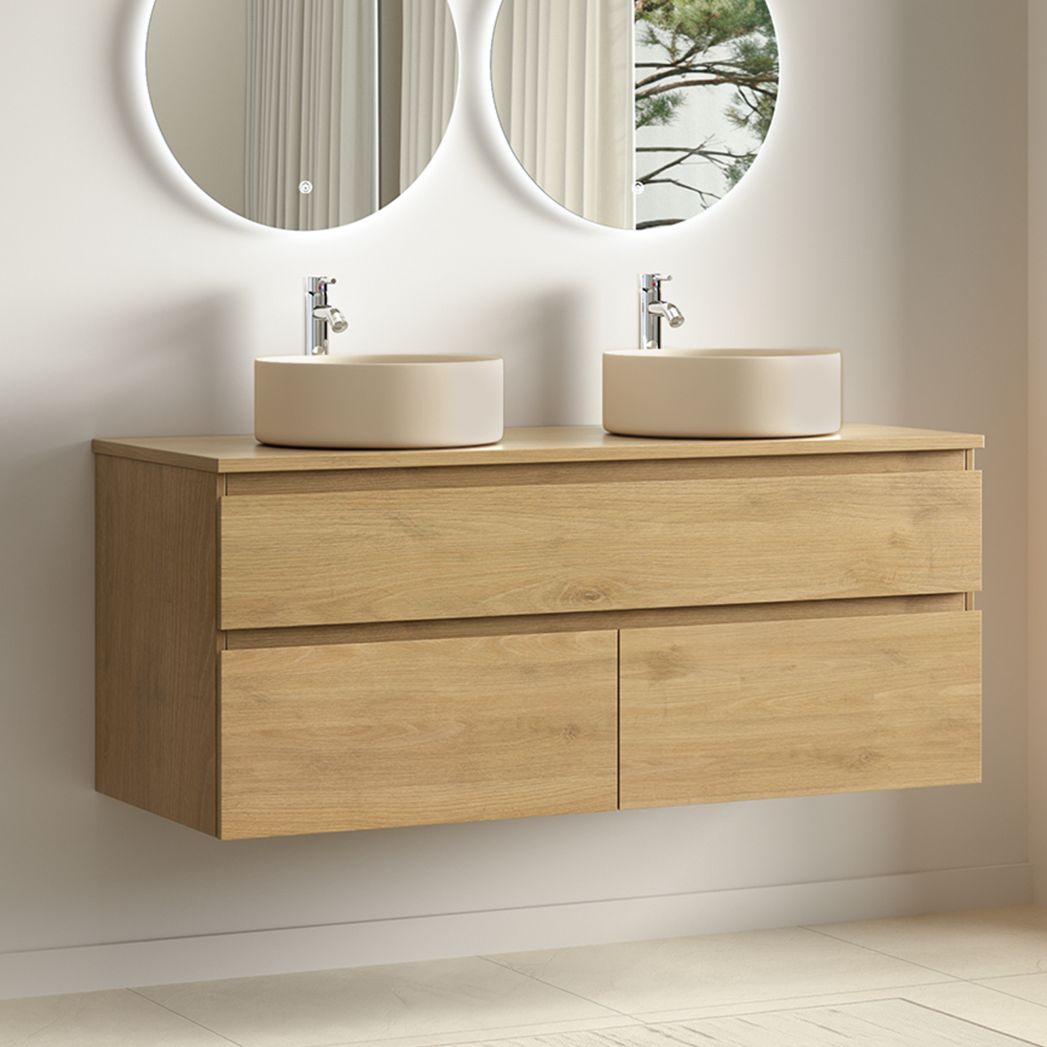 Alira Chêne clair - Lavabo rond 2x - 120 cm