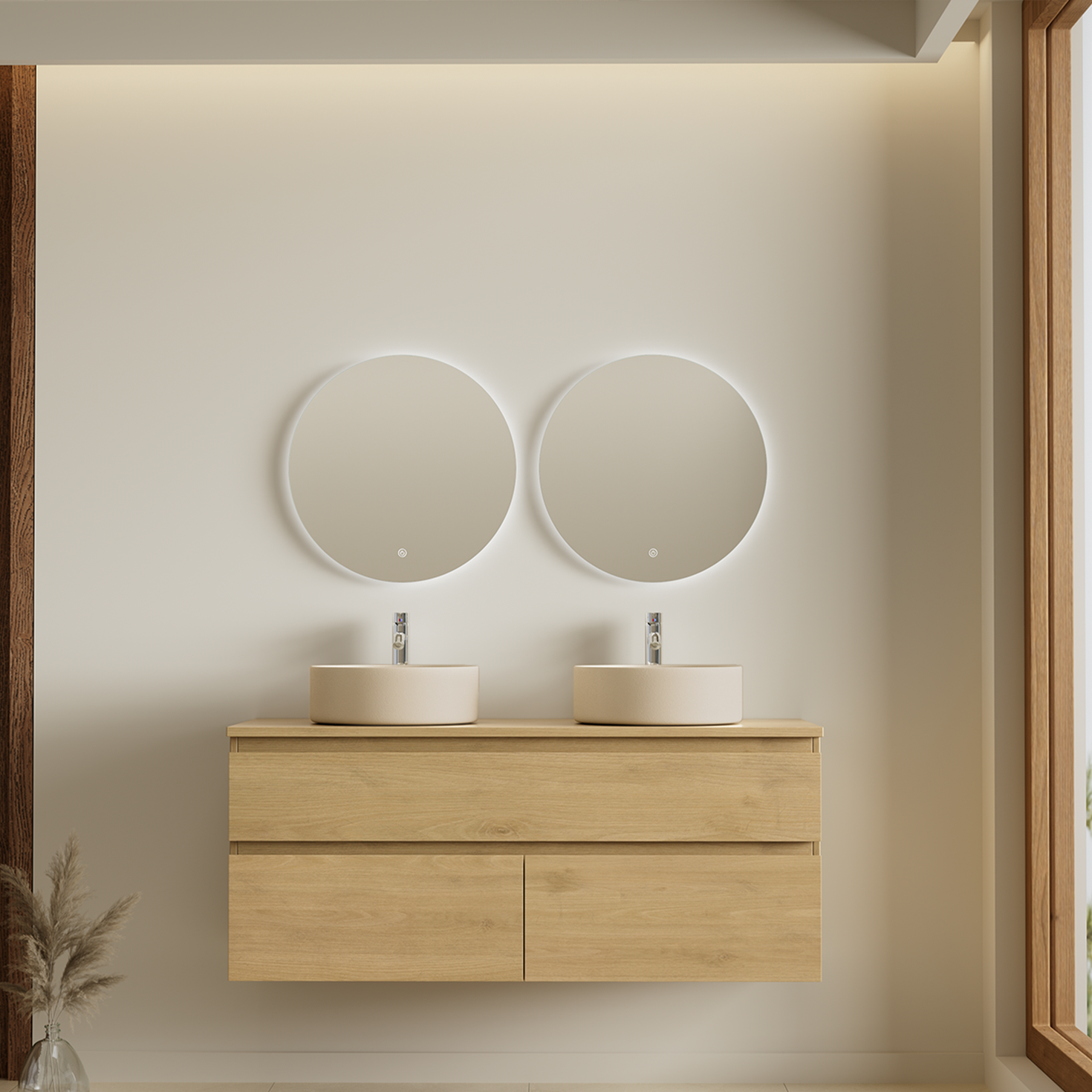 Alira Chêne clair - Lavabo rond 2x - 120 cm