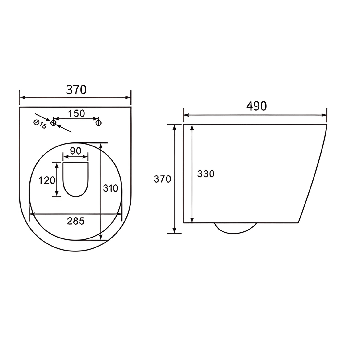 LOMAZOO Hangtoilet met Inbouwreservoir - Rond Wit - Drukplaat Vierkant Zwart - Linea - lomazoo.com