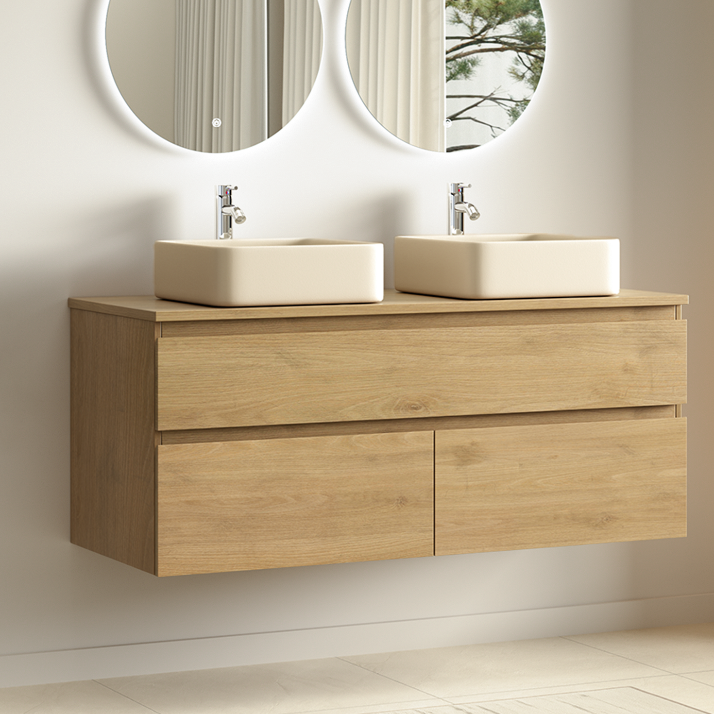 Alira Chêne clair - Lavabo carré 2x - 120 cm