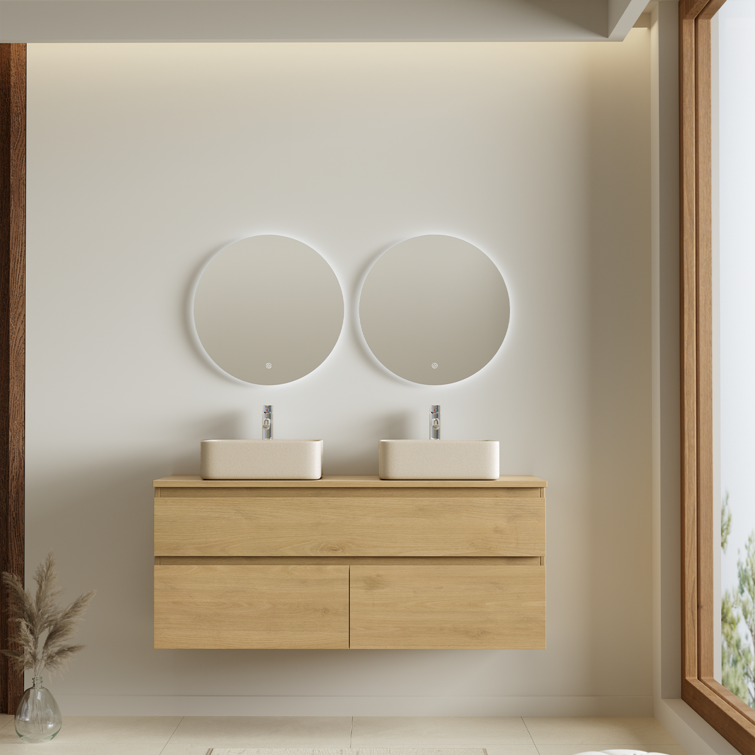 Alira Chêne clair - Lavabo carré 2x - 120 cm