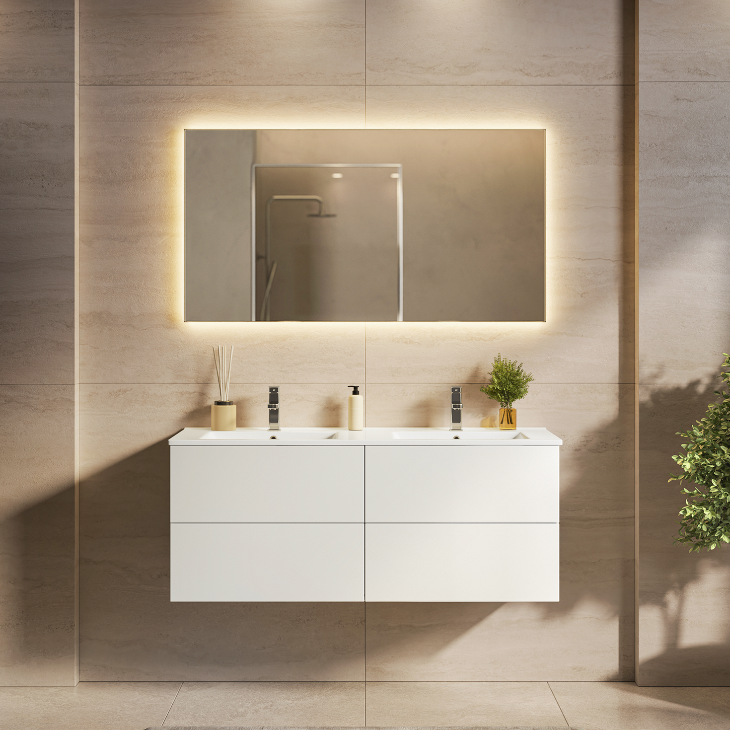 NINEO Blanc brillant - Lavabo blanc - 120 cm