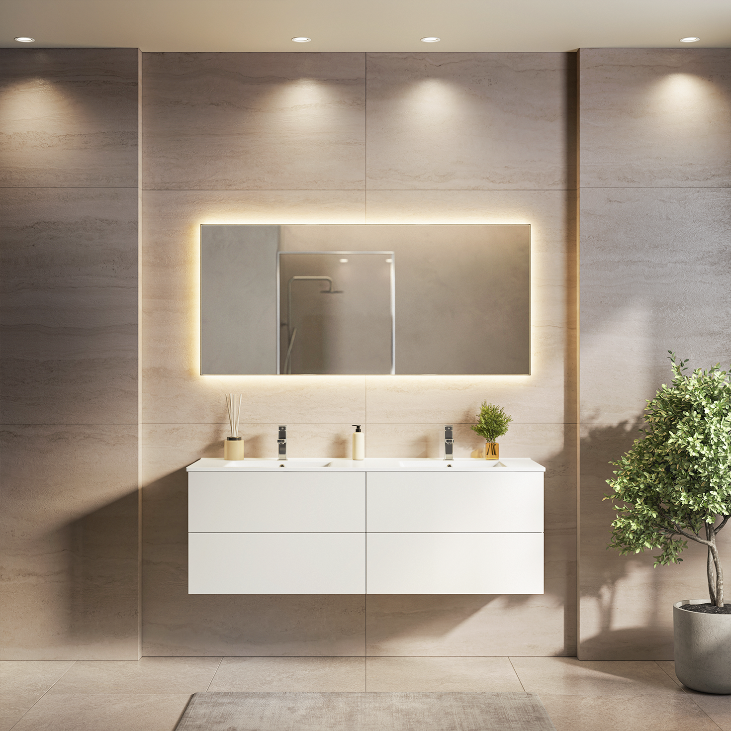 NINEO Blanc brillant - Lavabo blanc - 140 cm