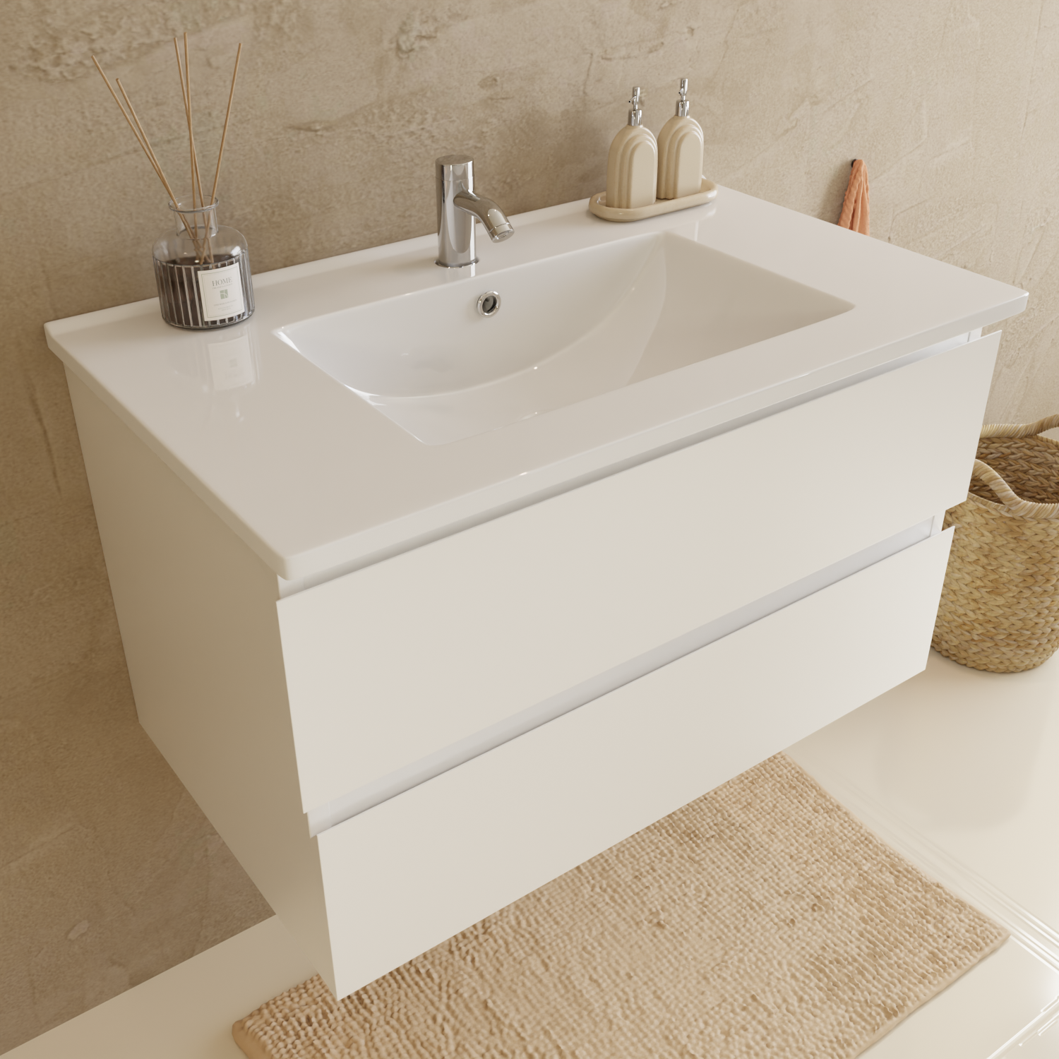 Ensemble meuble vasque 80 cm avec colonne - blanc brillant - lavabo blanc - LOMAZOO Verona