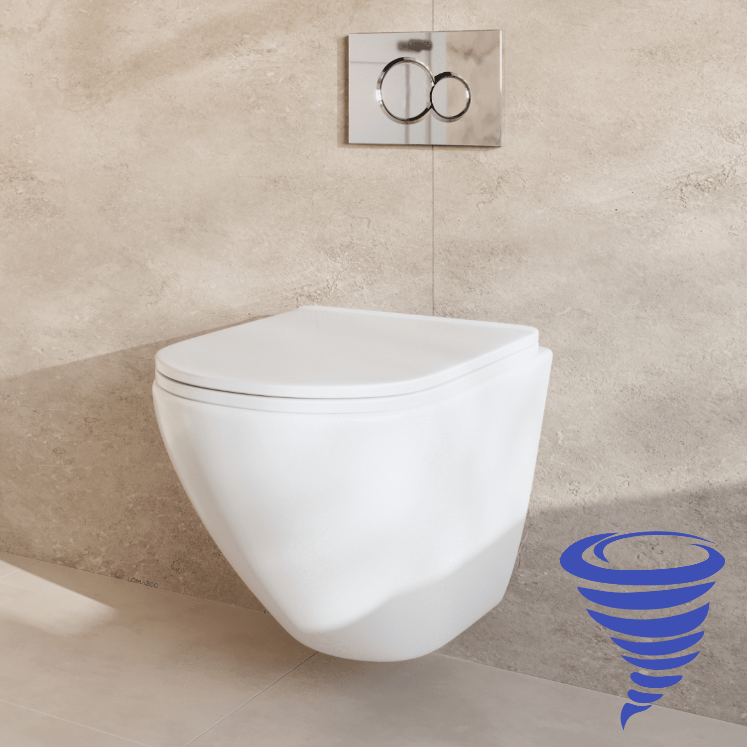 Hangtoilet met Inbouwreservoir - Rond Wit - Drukplaat Rond Chroom - Linea - lomazoo.com