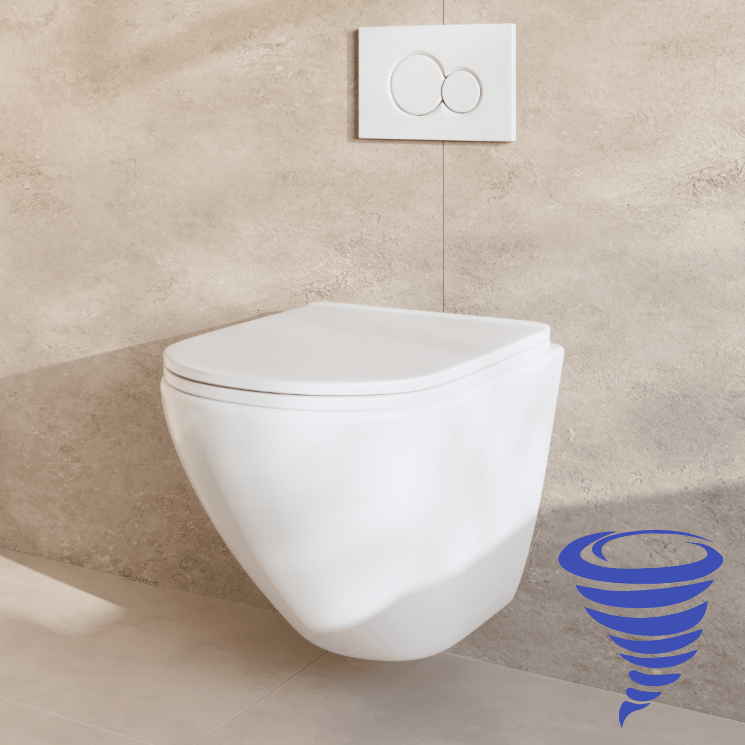 Hangtoilet met Inbouwreservoir - Rond Wit - Drukplaat Rond Wit - Linea - lomazoo.com