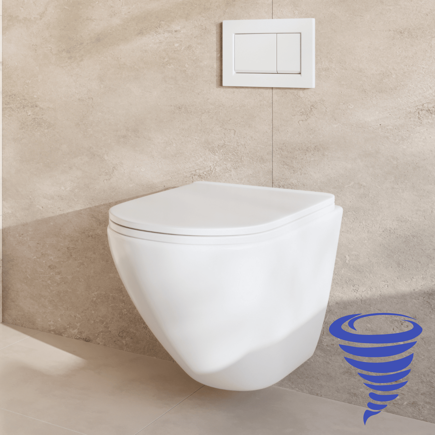 Hangtoilet met Inbouwreservoir - Rond Wit - Drukplaat Vierkant Wit - Linea - lomazoo.com