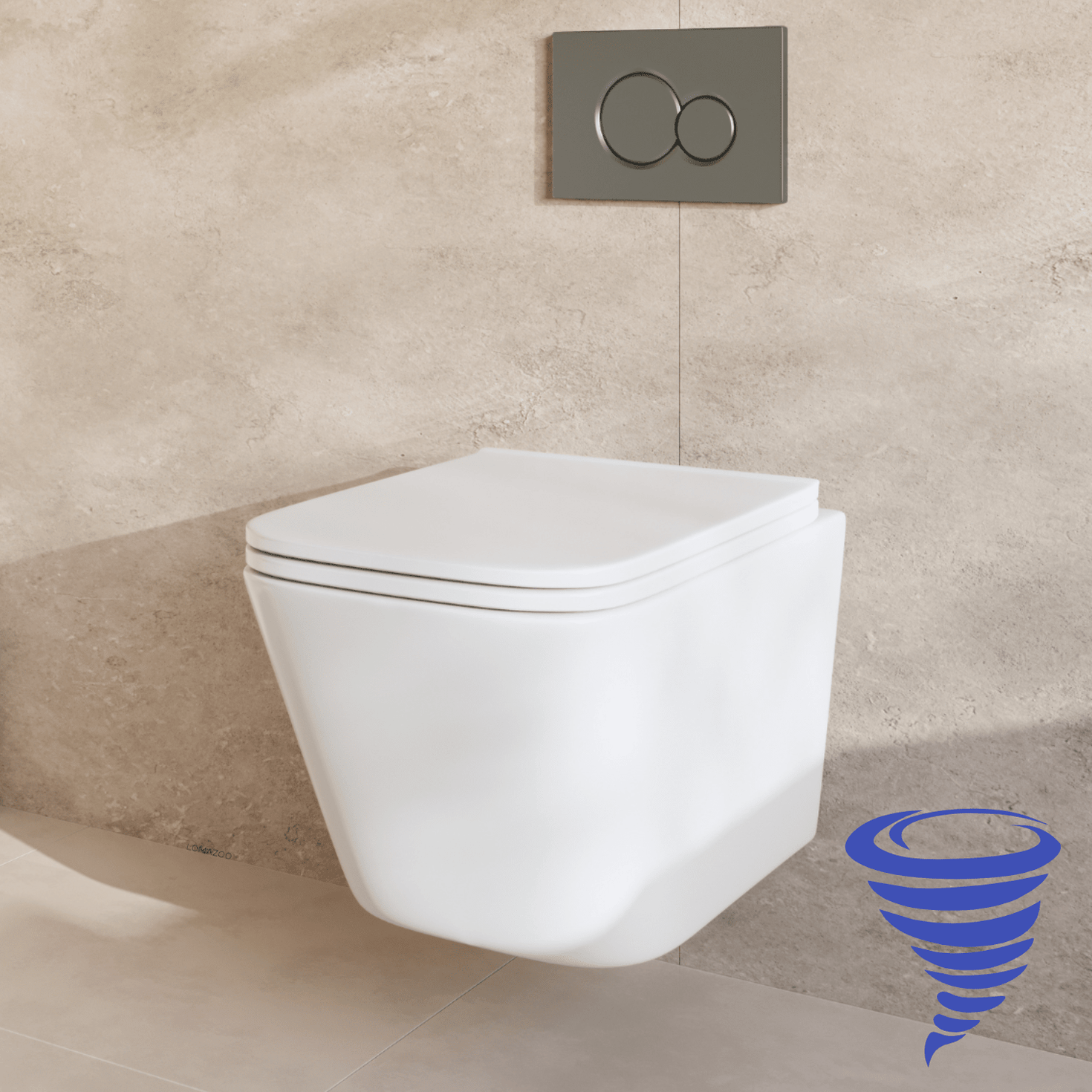 Hangtoilet met Inbouwreservoir - Vierkant Wit - Drukplaat Rond Gunmetal - Linea - lomazoo.com