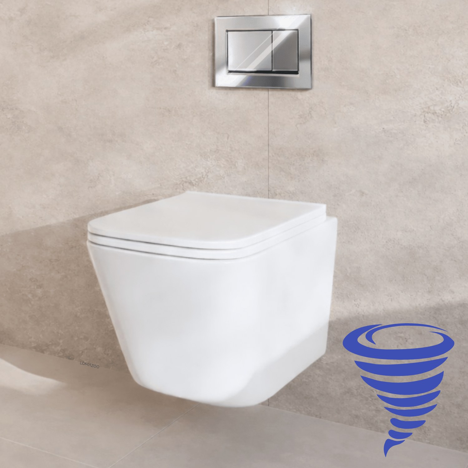 Hangtoilet met Inbouwreservoir - Vierkant Wit - Drukplaat Vierkant Chroom - Linea - lomazoo.com