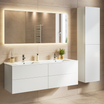 Ensemble de meubles de salle de bain NUVANO 140 cm – avec colonne de rangement – blanc brillant – vasque blanche