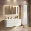 Ensemble de meubles de salle de bain NUVANO 120 cm – avec colonne de rangement – blanc brillant – vasque blanche