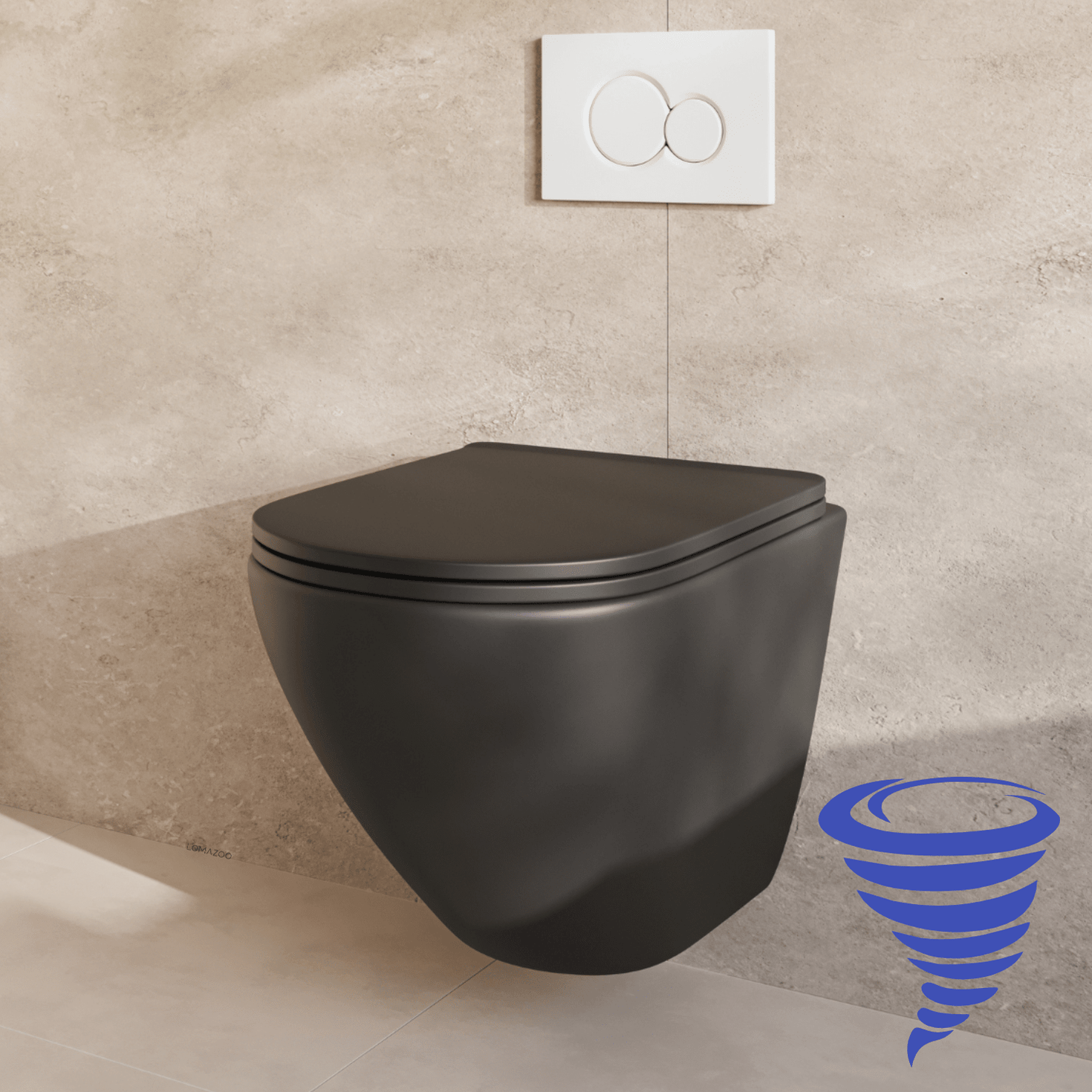 Hangtoilet met Inbouwreservoir - Rond Zwart - Drukplaat Rond Wit - Linea - lomazoo.com